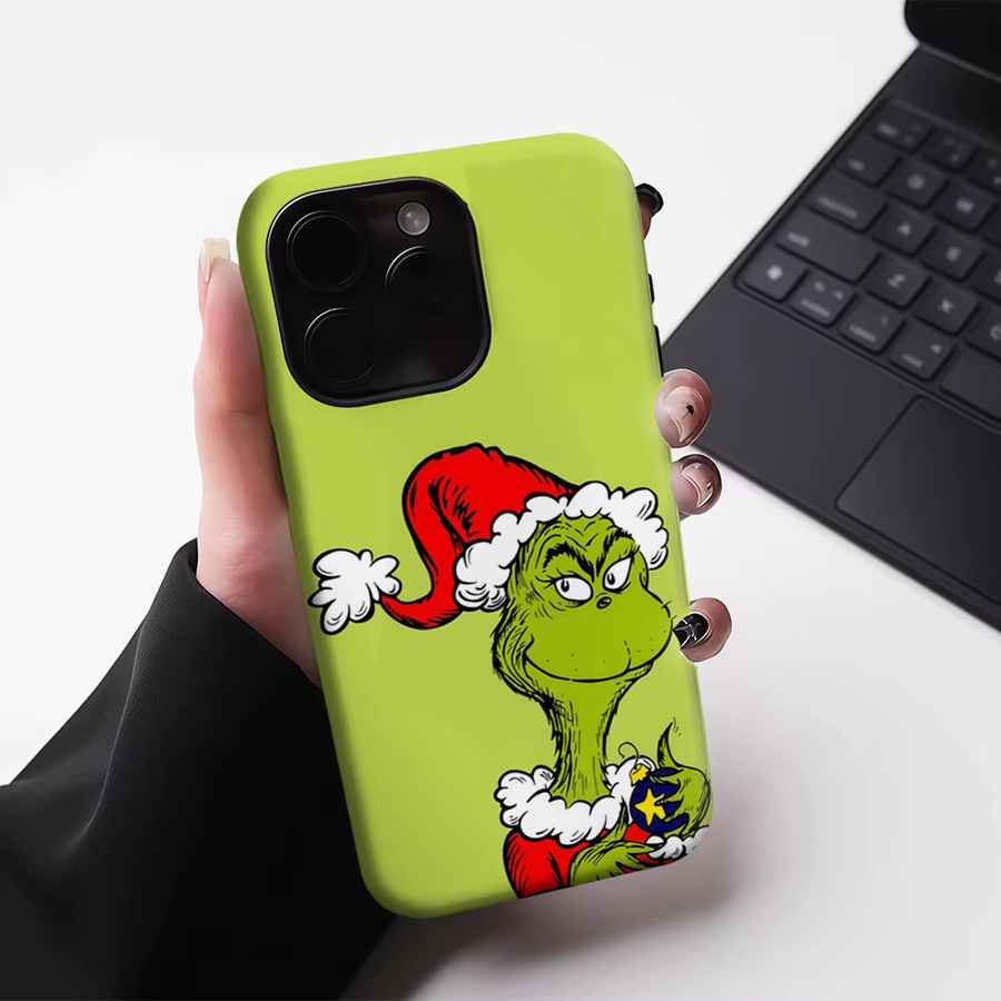 Magnetische iPhone Hülle mit Grinch Weihnachtsdesign für iPhone 17 16 15 14 13 Pro Max Plus, Double-Layer Tough Case, Grün - Bild 3