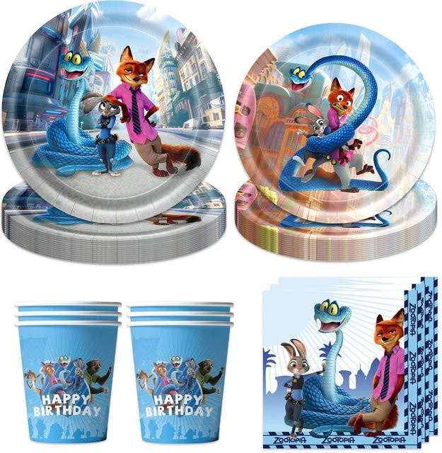 KIDSW Zootopia Partyzubehör Set in Multicolour mit Banner, Papptellern, Pappbechern, Servietten und Tischdecke - Bild 1