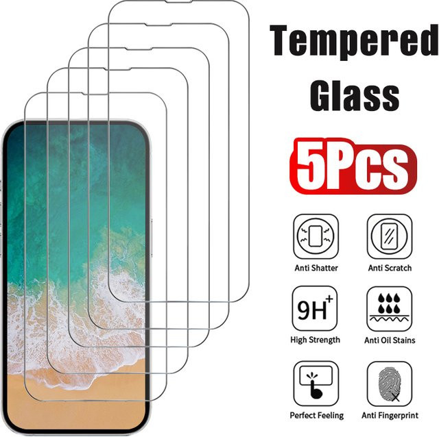 5 Stück Displayschutzfolien aus gehärtetem Glas für Apple iPhone 12 bis iPhone 17 Pro Max, transparent - Bild 1