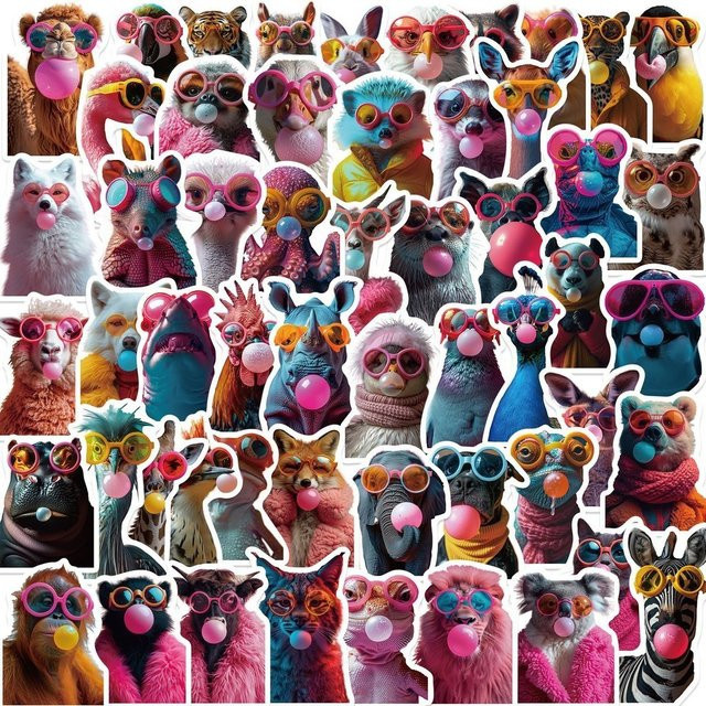 50 Stück wasserfeste Cartoon-Blasen-Tier-Aufkleber in Multicolour von BulingBulingStickers Store für Gepäck, Telefone und Laptops - Bild 1