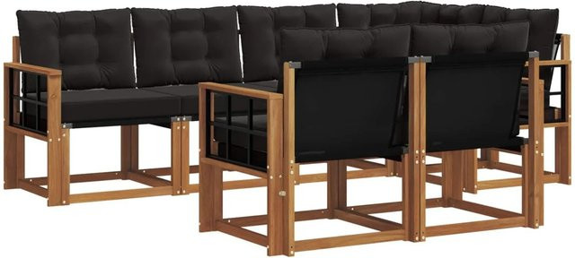 vidaXL Outdoor-Sofagarnitur 7-teilig aus Akazienholz mit Textilene und Kissen in Natur und Schwarz - Bild 1