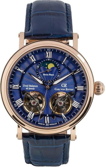 Carl von Zeyten Herrenuhr Automatik, Edelstahl, Blau, 46 mm, Leder - Bild 1