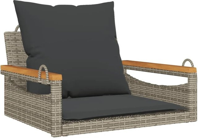 furnicato Hängesessel aus Poly Rattan mit Kissen in Grau, B/T/H: 63 x 62 x 40 cm - Bild 1