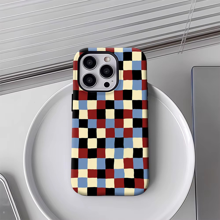 Robuste Retro-Karo Handyhülle mit Magnetfunktion für Apple iPhone 17 16 15 14 13 Pro Max Plus in Multicolour - Bild 5