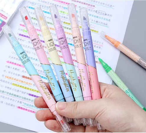 KissButy Textmarker Set mit 6 Teilen, Doppelköpfige Kawaii Fluoreszenz Marker in Multicolour für Schulbedarf