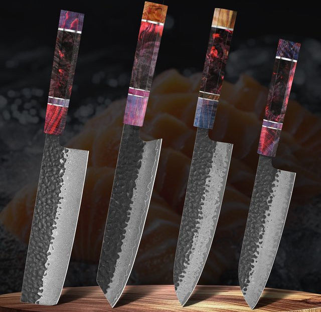 Baovim Küchenmesser-Set aus handgeschmiedetem Damaststahl mit 67 Schichten, japanisches Santoku und Utility-Messer, multicolour - Bild 1