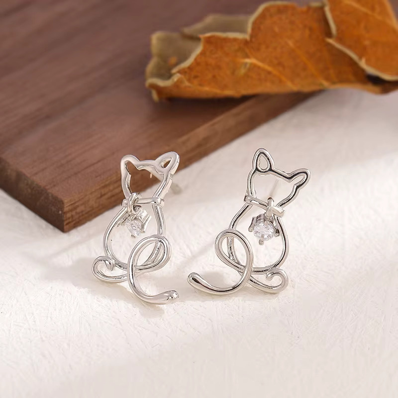GaGa-Duck Ohrstecker 925 Silber, Kristall, Katze - Bild 3