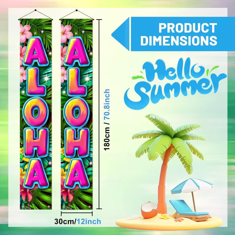 VIKAMA Sommer-Torbanner mit Blumenmuster als hängende Außendekoration für Veranda und Strandparty, Mehrfarbig, B: 30 cm, H: 180 cm - Bild 3