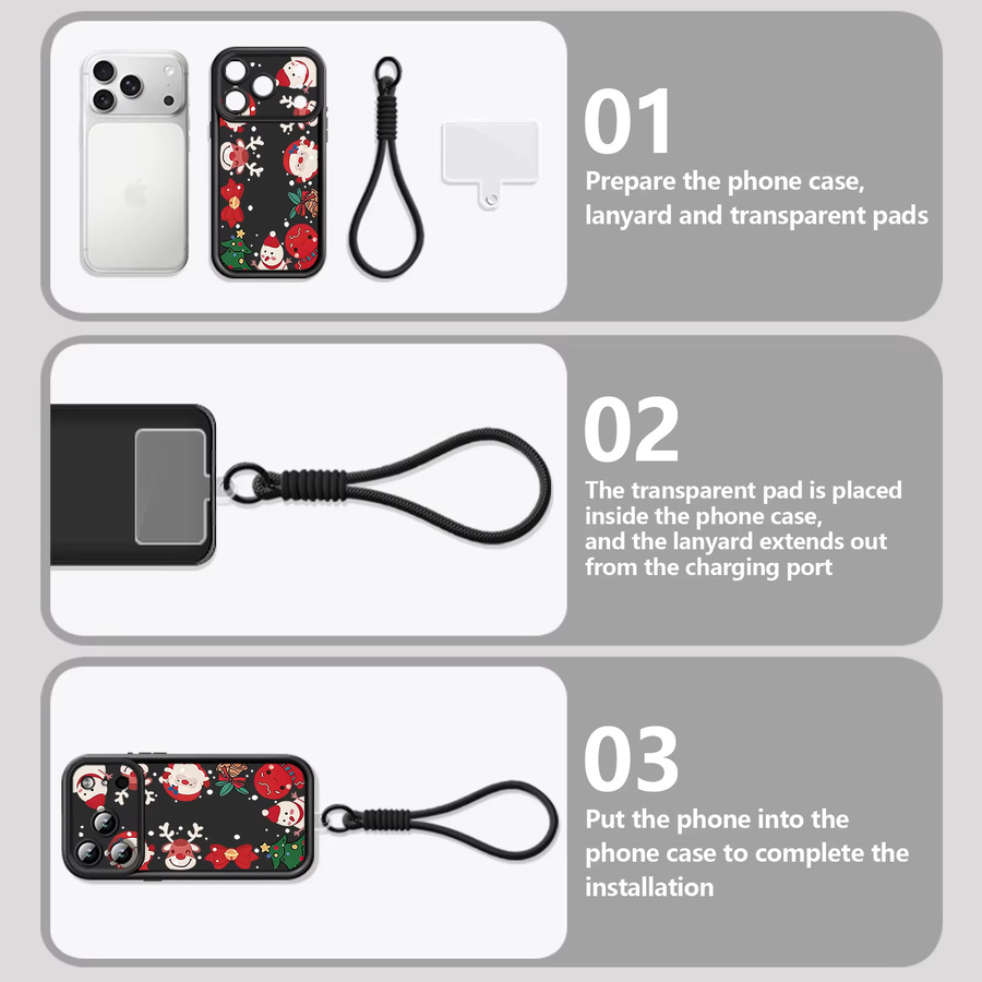 Stoßfeste TPU Handyhülle mit Cartoon-Weihnachtsdruck und Lanyard für iPhone 17 Pro Max, 16, 15, 14, 13, 12, 11 in Blau von YISHANGOU - Bild 3