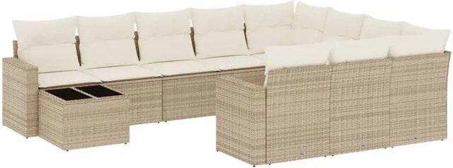 vidaXL 11-teilige Garten-Sofagarnitur aus Poly-Rattan mit Kissen in Beige - Bild 1