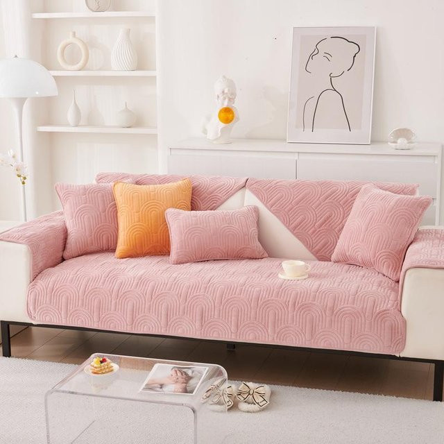 Weiches Plüsch Sofa Kissen mit Halbkreis Muster in Pink, rutschfeste Sofabeziehüberzug aus Mikrofaser und Samt, B/B: 70 x 70 cm - Bild 1
