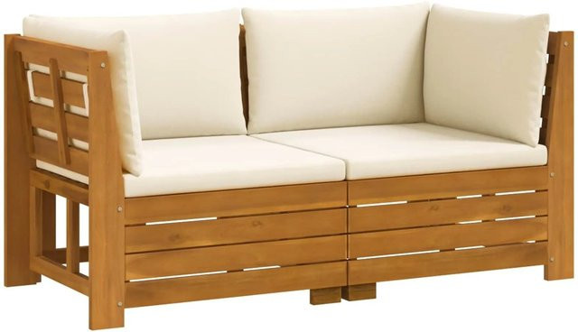 vidaXL Outdoor-Sofagarnitur aus Massivholz Akazie in Braun mit Kissen, 2er-Set - Bild 1