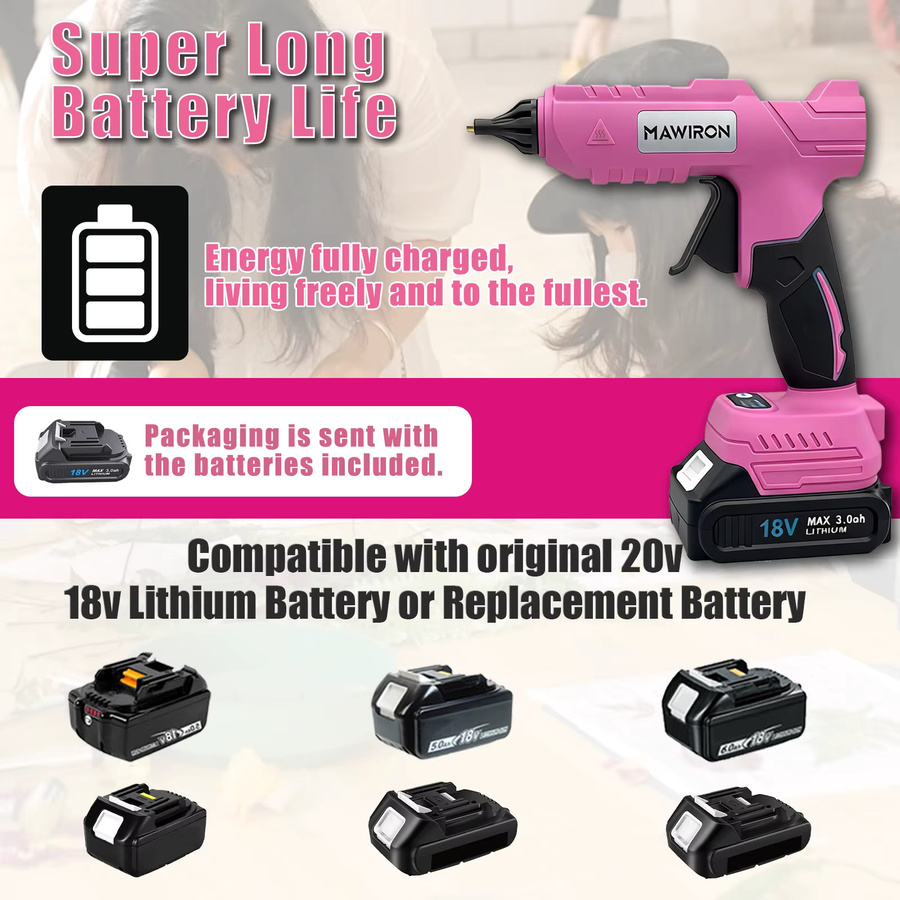 TEETOK Elektrische Heißklebepistole in Pink mit 2 Akkus, Ladegerät und 11 mm Klebestiften für DIY-Bastelarbeiten - Bild 5