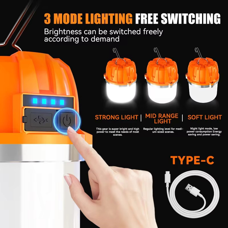 BALDR LED Campinglaterne mit USB-Akku und Powerbank-Funktion, Gelb/Orange - Bild 3