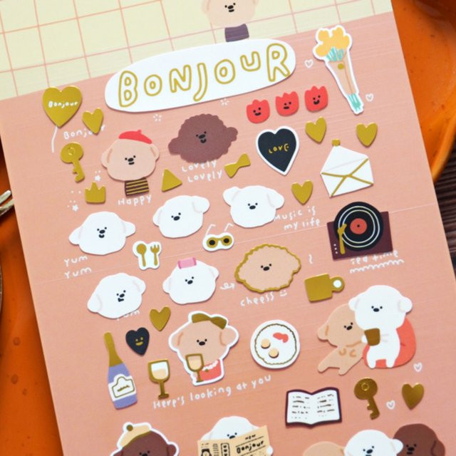 BONITO Scrapbooking Aufkleber mit Welpen-Motiv in Gold und Multicolour für DIY Journal und Geschenke - Bild 1