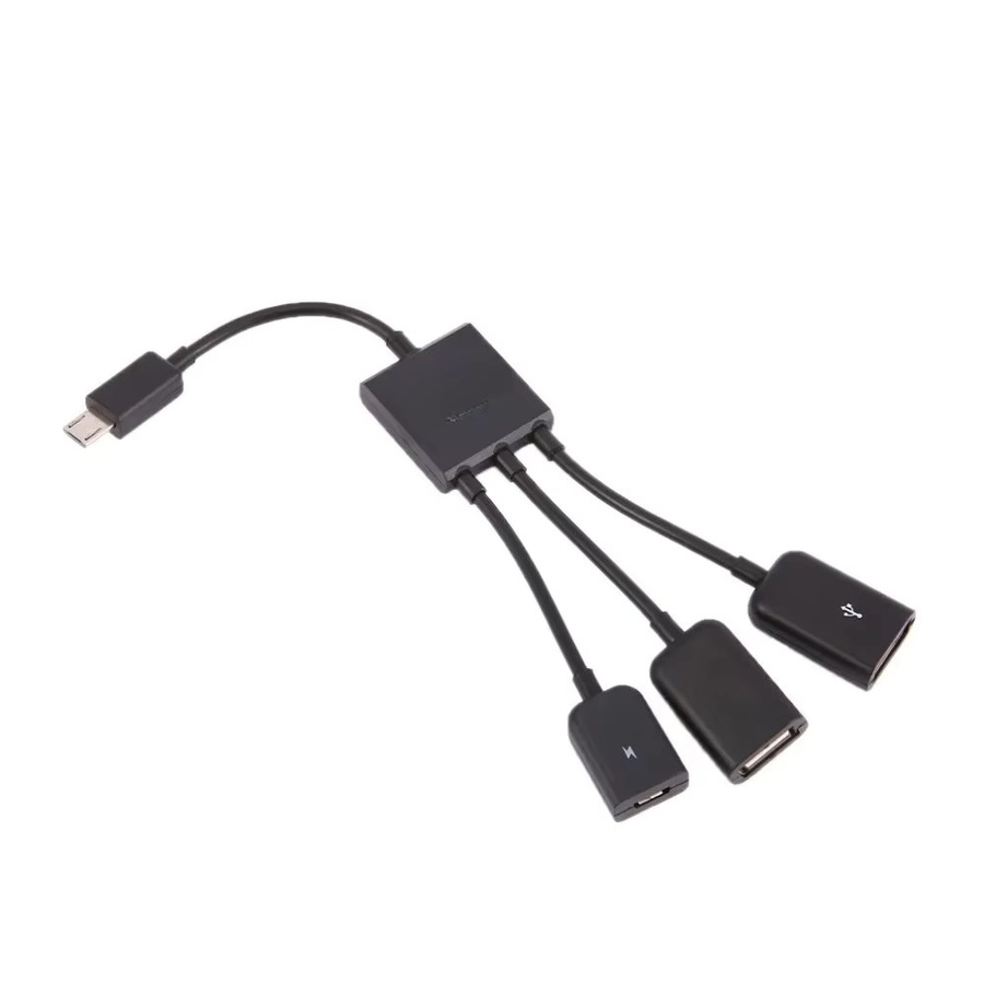 3 in 1 OTG Adapter Kabel mit Micro USB und USB Typ C auf Doppel USB 2.0 Host Buchse, Schwarz - Bild 1