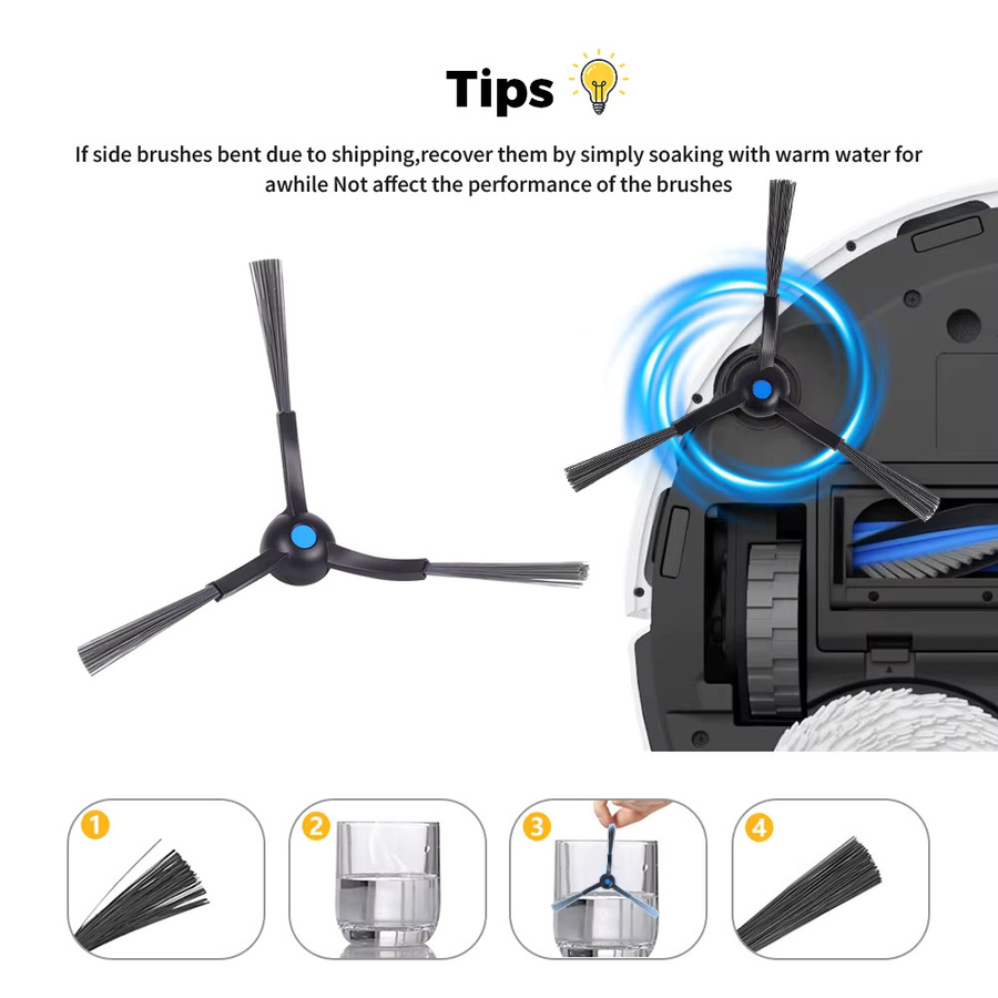 WINDNINJA Seitenbürste in Schwarz für Ecovacs T50 Pro, T50 Omni, T50 Max Pro Omni, X8 Pro Omni, X8 PRO und X8 PLUS Roboter-Staubsauger mit Anti-Verwicklungs-Funktion - Bild 2