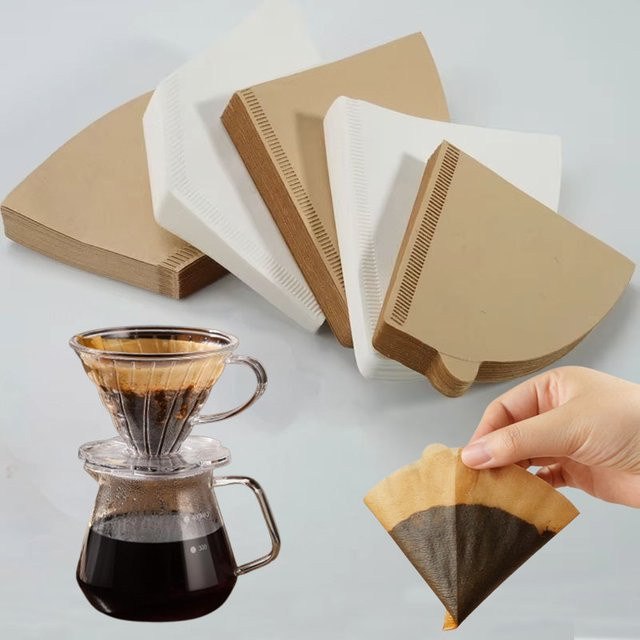 100 Stück Kaffeefilterpapier aus Naturpapier in Braun für 1–4 Tassen, V-förmige Einweg-Filter für Kaffee und Cafés - Bild 1