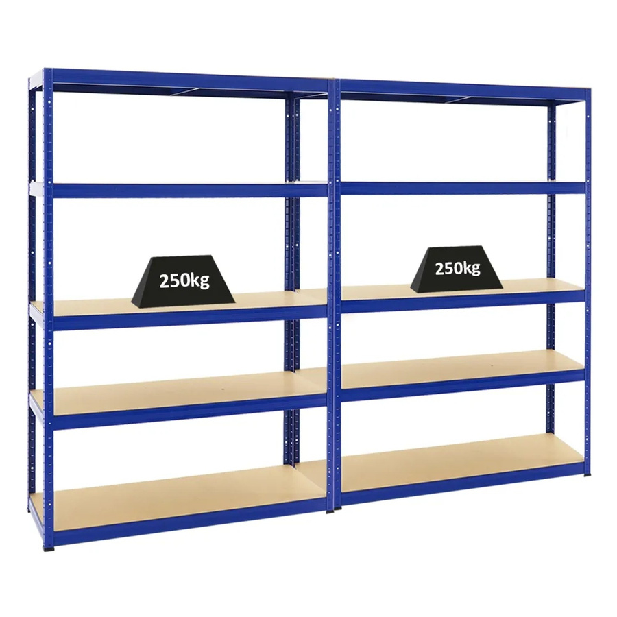 PROREGAL Big Elephant Schwerlastregal Set 2er Pack Blau, H x B x T: 180 x 120 x 45 cm, mit verstellbaren MDF-Holzböden und pulverbeschichtetem Metallgestell - Bild 2