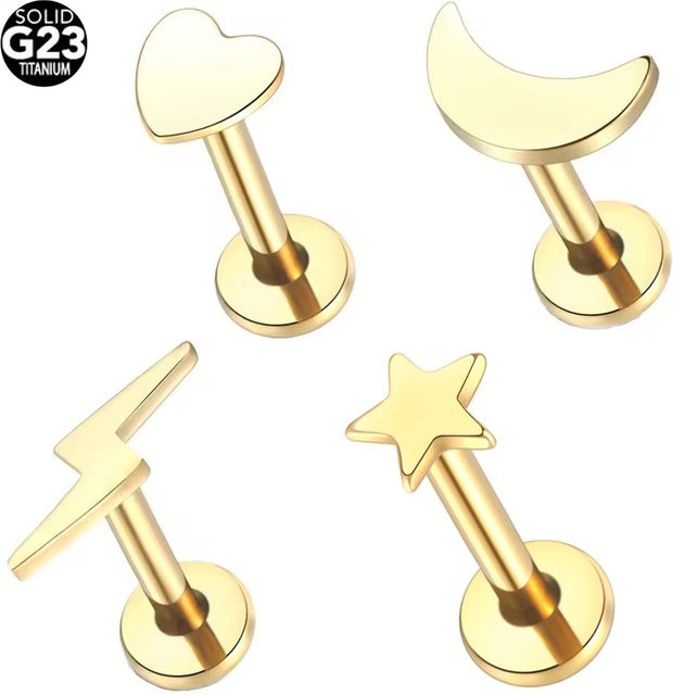 SWANJO Lippenring Labret Piercing, Titan, Gold, Unisex, Herz Mond Stern - Bild 1