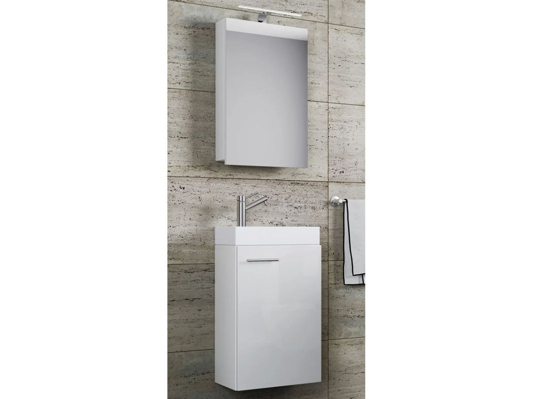VCM Gäste-Waschplatz Slito 3-teiliges Set in Weiß mit Spiegelschrank und Keramik-Waschbecken, B/H/T: 41 x 130 x 22 cm - Bild 2