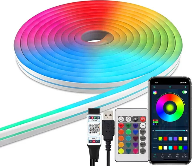 DuoCo RGB LED Neon Flex Strip mit App-Steuerung und Bluetooth, USB-betrieben, wasserdicht und mit Musiksynchronisierung, Multicolor - Bild 1