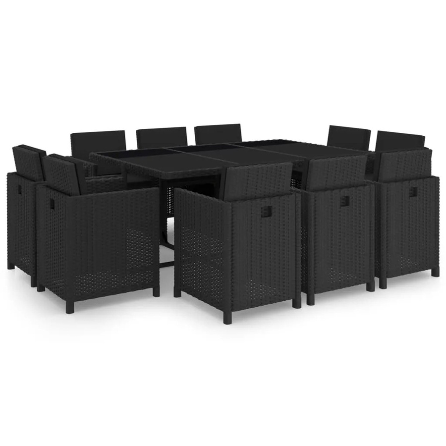 vidaXL 11-tlg Garten-Essgruppe aus Poly Rattan mit Glasplatte und Auflagen in Schwarz Modell 10 - Bild 2