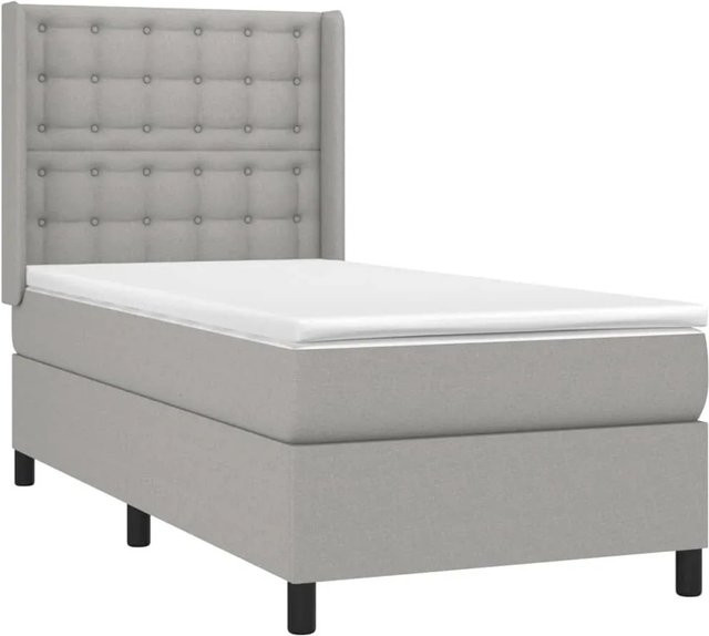 vidaXL Boxspringbett mit Matratze und LED-Unterbettbeleuchtung in Hellgrau, Hybridbett mit USB-Ladeport und Taschenfederkern, B/T/H: 90 x 190 x 118 cm - Bild 1