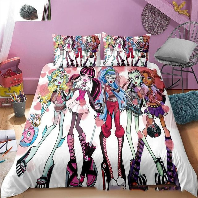 Monster High Bettwäsche-Set aus Mikrofaser mit Motiv-Druck, bestehend aus Bettbezug und Kissenbezügen, Mehrfarbig, B/H: 200 x 200 cm - Bild 1