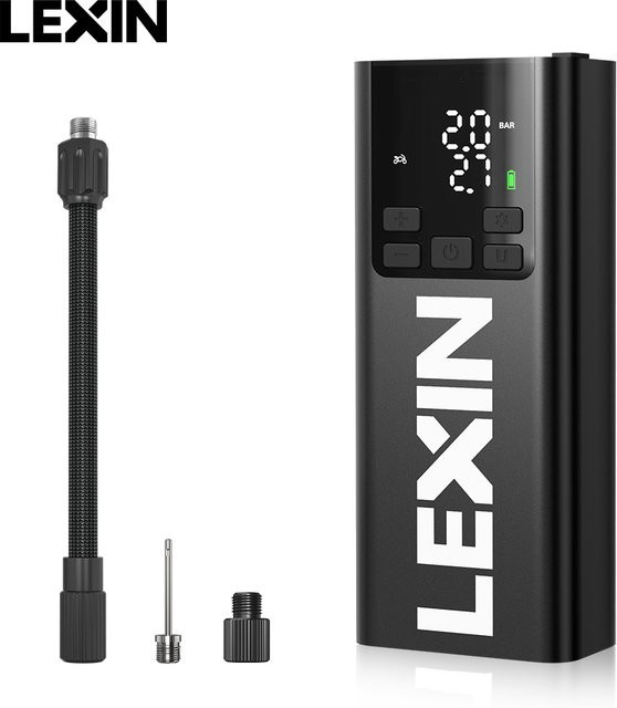 Lexin P5 Smarte Luftpumpe in Schwarz mit 5000mAh Akku, LED-Licht und Powerbank-Funktion für Motorräder und Fahrräder - Bild 1