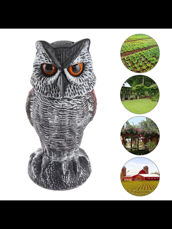 Qiilu Eule mit Wackelkopf als dekorativer Vogelschreck für Garten und Obstgarten, mehrfarbig - Bild 3