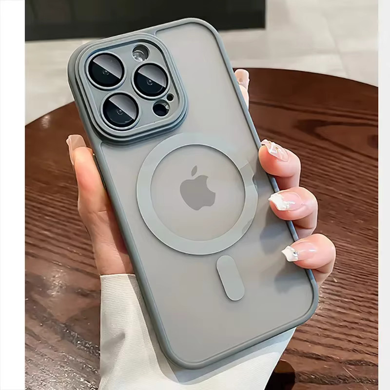 Stoßfeste matte MagSafe Wireless Charging Handyhülle für iPhone 15 14 13 12 11 Pro Max in Schwarz oder Grau von TEXT ME - Bild 1