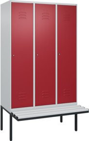 C+P Spind Classic PLUS Garderobenschrank mit Sitzbank, 3 Abteile, Lichtgrau, B/T/H: 2120 x 1200 x 815 cm - Bild 1