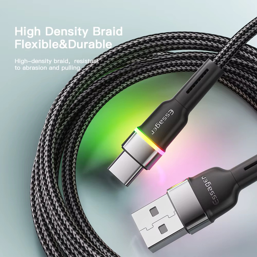 Essager USB C Kabel mit LED für schnelles Laden 3A, Typ C Datenkabel in Schwarz - Bild 5