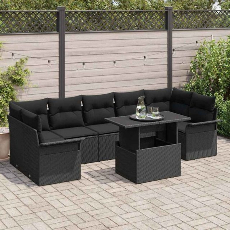 vidaxl Garten-Sofa-Set aus Poly-Rattan mit 8 Kissen in Schwarz - Bild 1