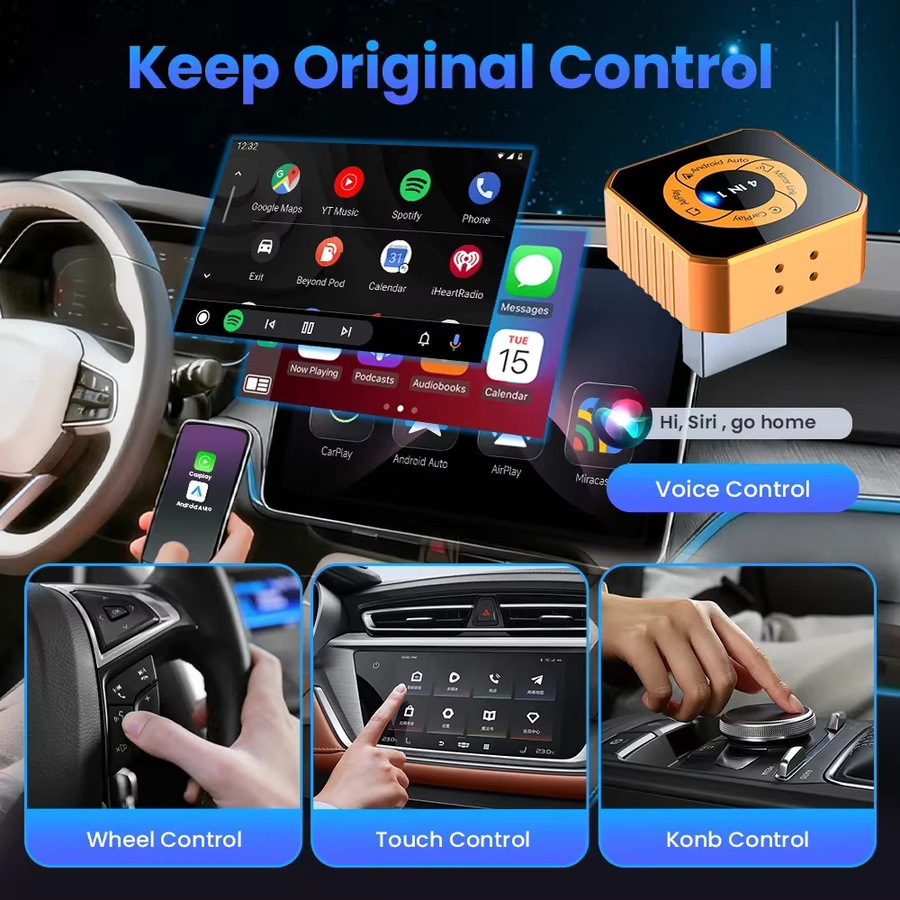 CarRocket 4-in-1 Kabelloser CarPlay Adapter mit Airplay Mirror Link, WiFi und Bluetooth für Android Auto und Smart Car System, Orange - Bild 5