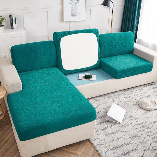 FebEr Sofa-Sitzbezug aus Jacquard in Blaugrün, elastischer Möbelschutz für Sofas von 95-135 cm - Bild 1
