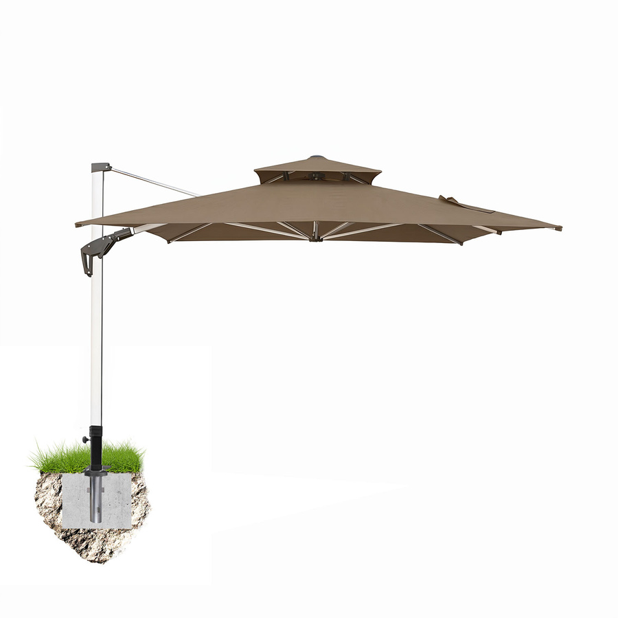Anndora Ampelschirm aus Aluminium mit Bodenanker, rechteckig, 3 x 4 m, braun, 360 Grad drehbar und schwenkbar neigbar - Bild 1