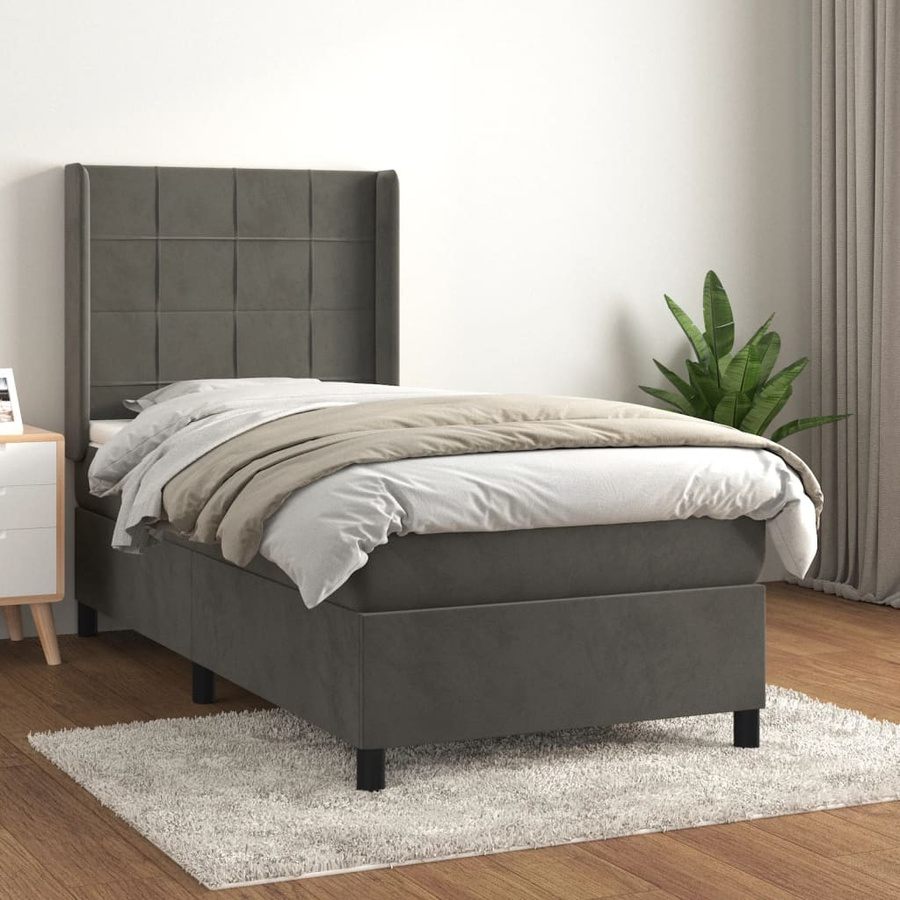 vidaXL Boxspringbett mit Matratze Dunkelgrau Samt B/T: 80 x 200 cm - Bild 2