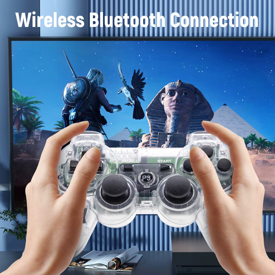 GAMROMBO Controller für Playstation 3, PC, Android und Smart TVs, 6-Achsen Dual-Vibration Gamepad mit 360 Grad Joystick in Blau Transparent - Bild 5