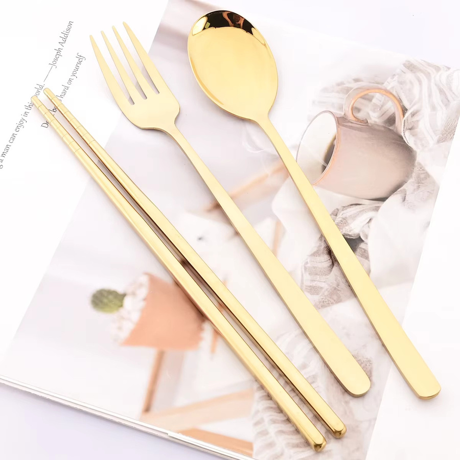 Zoseil 8-teiliges Besteckset aus Edelstahl in Gold und Silber, poliert im koreanischen Stil mit Löffeln und Stäbchen - Bild 1