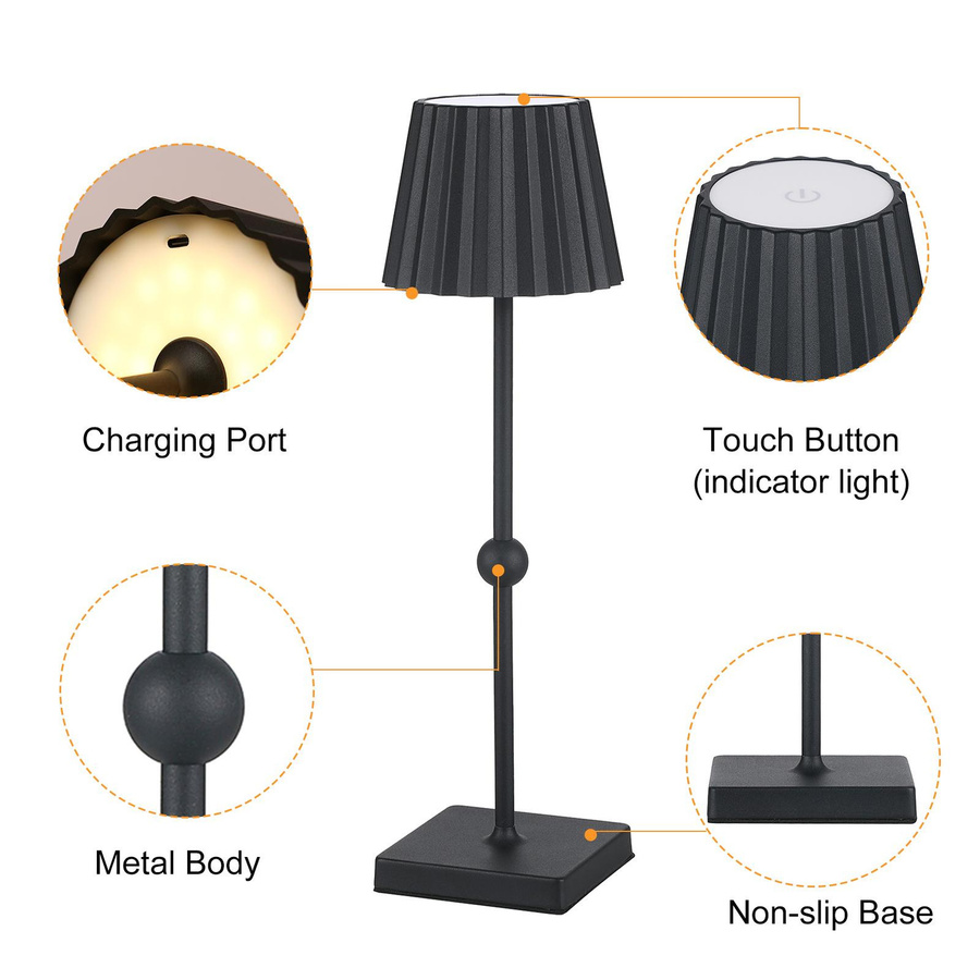 TOMTOP JMS Schreibtischlampe Schwarz, dimmbare und höhenverstellbare Nachttischlampe mit Touch-Funktion, wiederaufladbare Augenpflege-Leuchte für Schlafzimmer und Home-Office - Bild 4