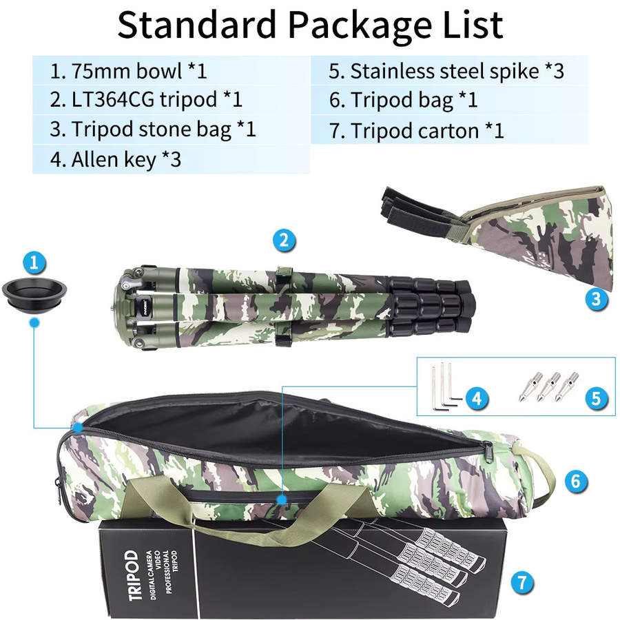 INNOREL LT364CG Camouflage Carbon Fiber Stativ für Canon Nikon DSLR Kameras zur professionellen Vogelbeobachtung in Multicolour - Bild 6