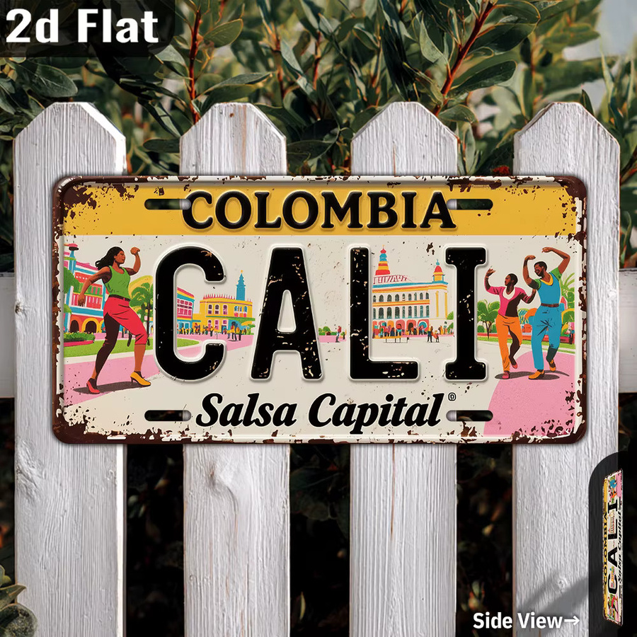 CIFBUY Vintage Metall-Nummernschild Colombia Cali Aluminium-Wanddekoration, B: 30,48 cm, H: 15,24 cm, Mehrfarbig - Bild 4