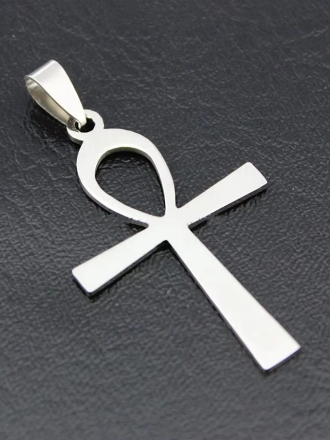 weyena Halskette mit Ankh Kreuz Anhänger Auge des Horus, Edelstahl, Silber, Unisex - Bild 3