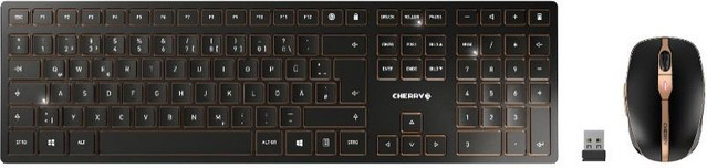 Cherry DW 9000 SLIM Tastatur- und Maus-Set kabellos mit Bluetooth und 2,4 GHz USB-A, mechanisch, QWERTY US Layout, Schwarz-Bronze - Bild 1