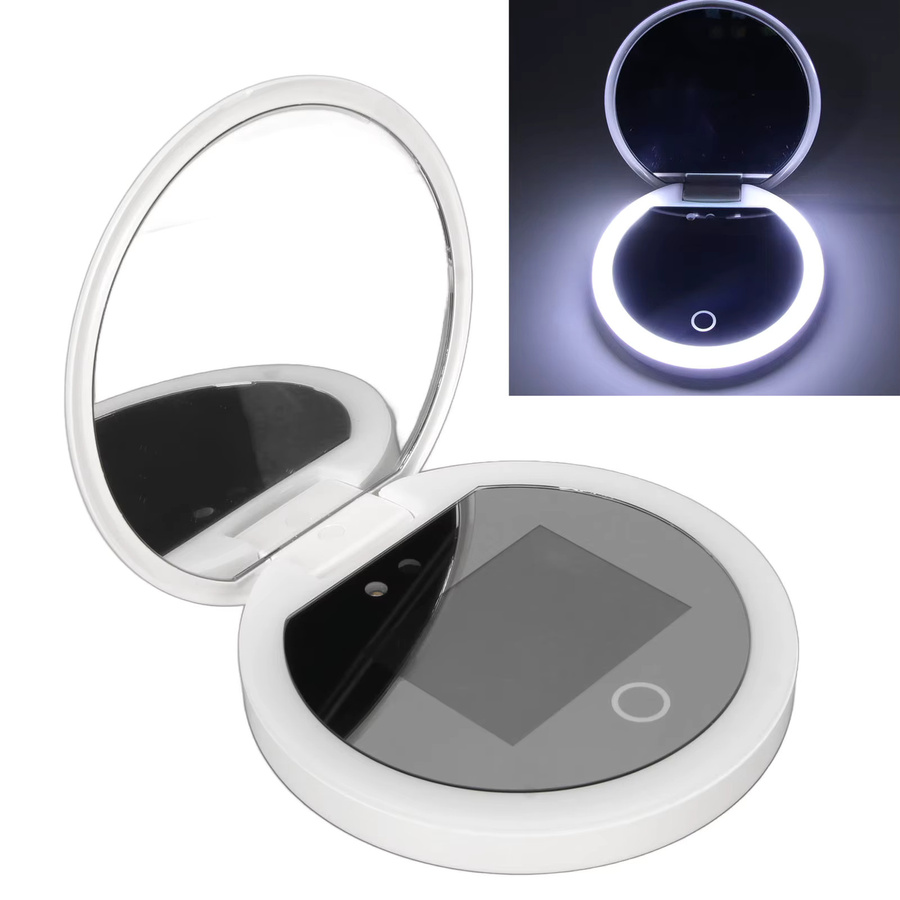 UV-Reise-Make-up-Spiegel mit LED-Licht und 2-facher Vergrößerung in Weiß, Durchmesser: 8,9 cm - Bild 4