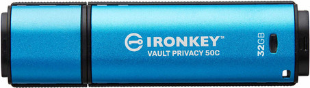 Kingston IronKey Vault Privacy 50C USB-Flash-Laufwerk mit USB-C 3.2 Gen 1, 32 GB, verschlüsselt, Schwarz/Blau - Bild 1