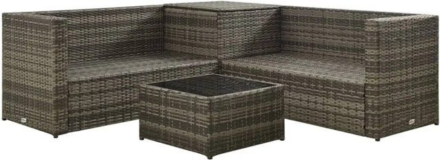vidaXL 4-tlg Garten-Lounge-Set Modell 3 aus Poly Rattan in Grau mit Auflagen und Glastisch - Bild 1