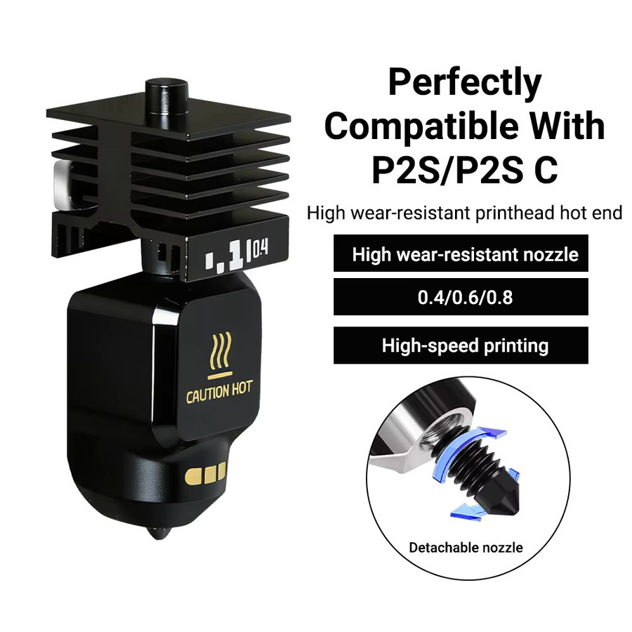 Bambu Lab P2S Standard High Flow Hotend für FDM-Drucker mit abnehmbarer Düse in Schwarz, erhältlich in 0,4 mm, 0,6 mm oder 0,8 mm - Bild 6